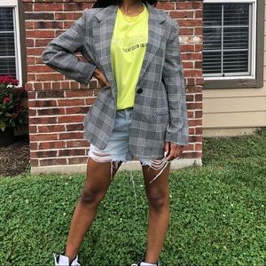 Oversized Gray and Black Plaid Blazer